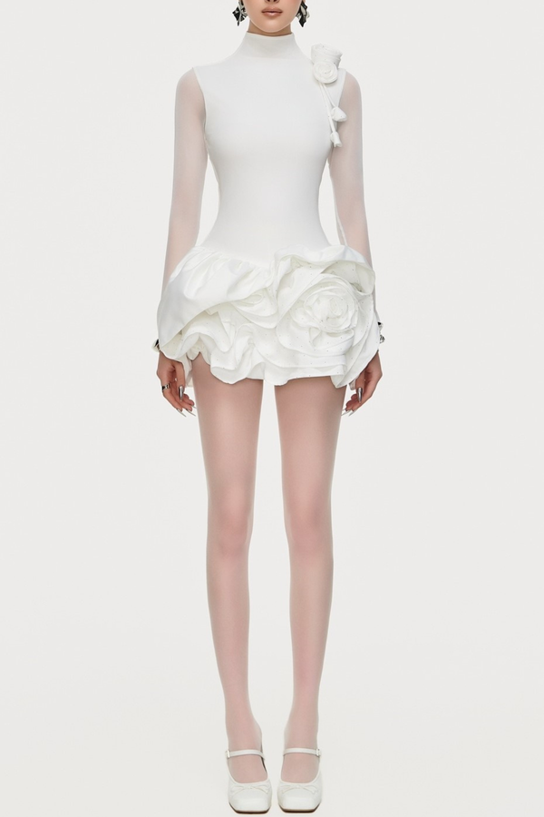 Cristiano Flower Appliqué Long Sleeve Mini Dress