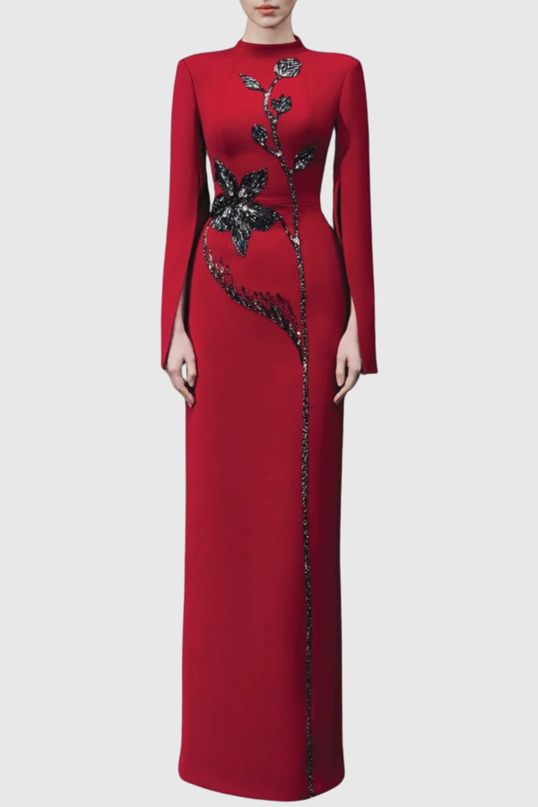 Cruka Floral Bead Embellished Maxi Dress