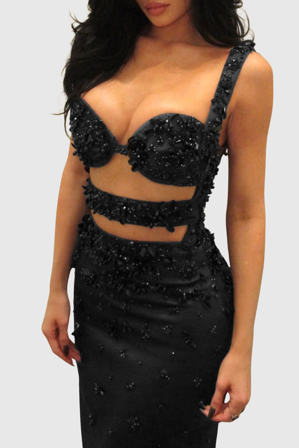 Dandeli Sequin Embellished Cutout Maxi Bandage Dress