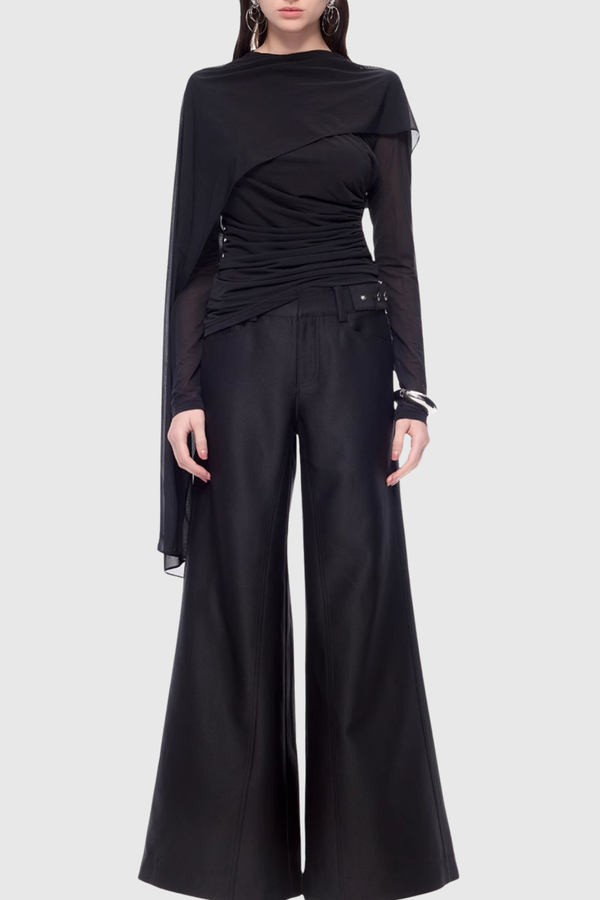 Dania Asymmetrical Shawl Mesh Top