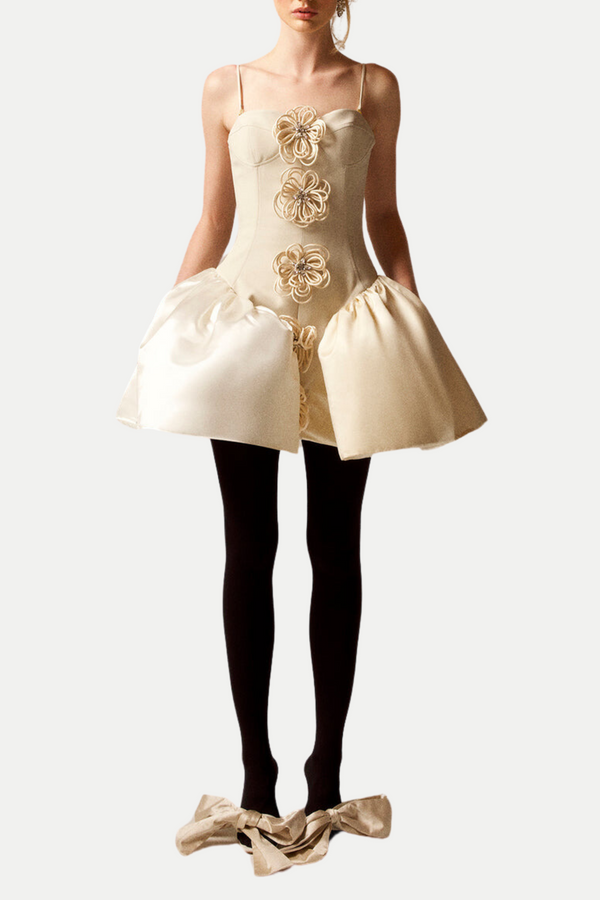 Darrah Floral Appliqué Mini Bandage Dress - White