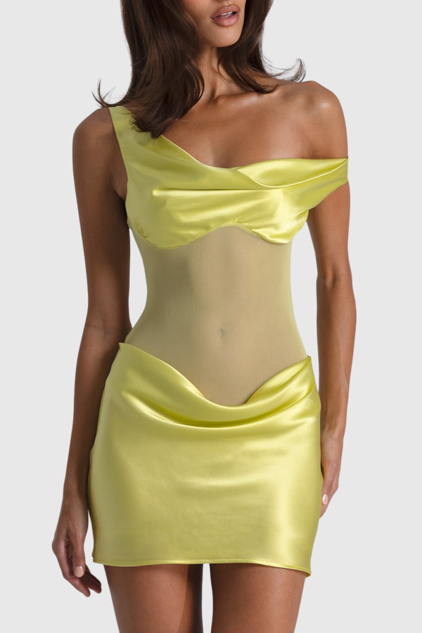 Devrim Off Shoulder Mesh Mini Dress - Yellow