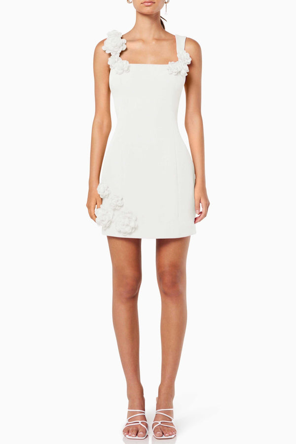 Dilanne Floral  Appliqué Mini Dress - White