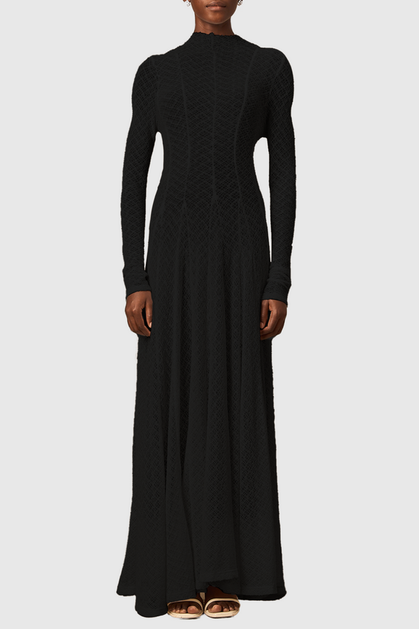 Dodiya Wavy-pattern Lace Maxi Dress - Black