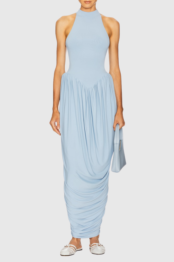 Doyle Sleeveless Ruched Midi Dress - Blue