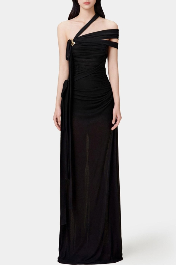 Dulipa Asymmetric One Shoulder Mesh Maxi Dress