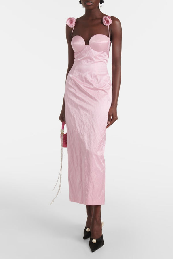 Durana Floral Appliqué Bustier Midi Dress - Pink