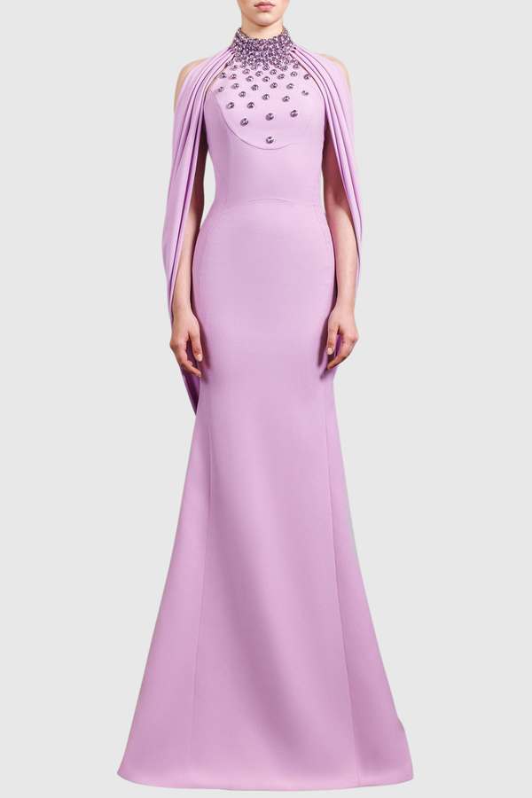 Eckste Diamante Embellished Draped Maxi Dress