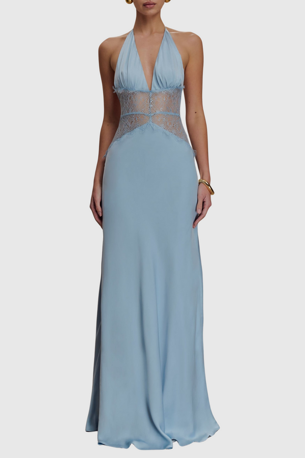 Edwiga Lace Halter Maxi Dress - Blue
