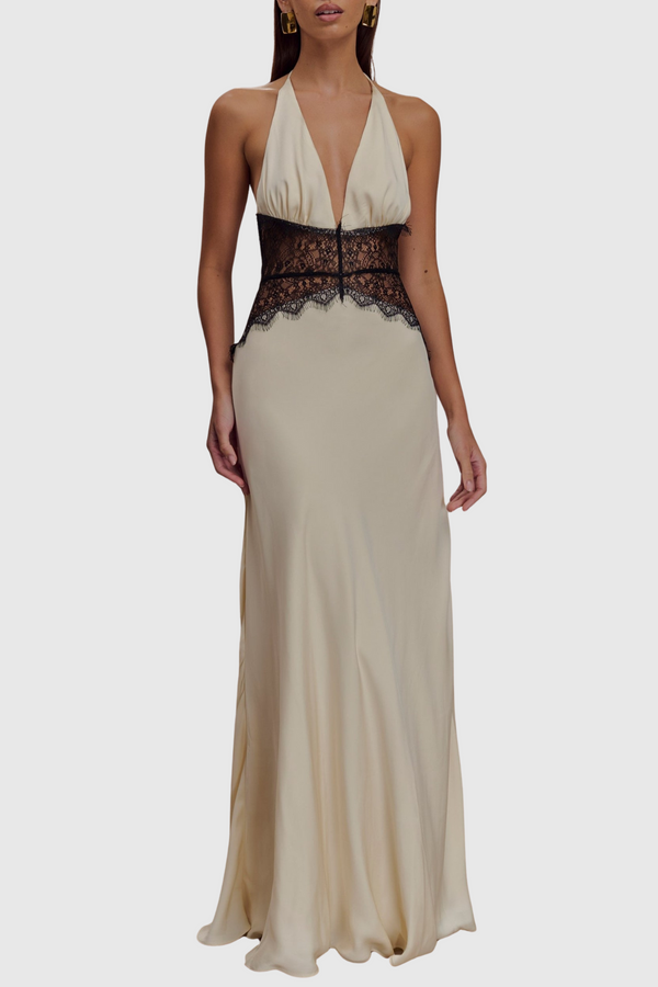 Edwiga Lace Halter Maxi Dress - Champagne