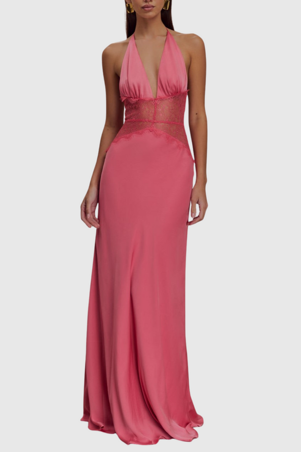 Edwiga Lace Halter Maxi Dress - Pink