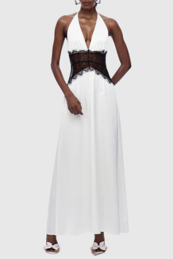 Edwiga Lace Halter Maxi Dress - White
