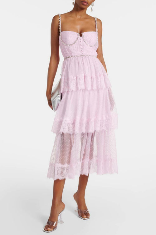 Inina Lace Corset One Shoulder Midi Dress  Tagged "Pink"  SeenSense