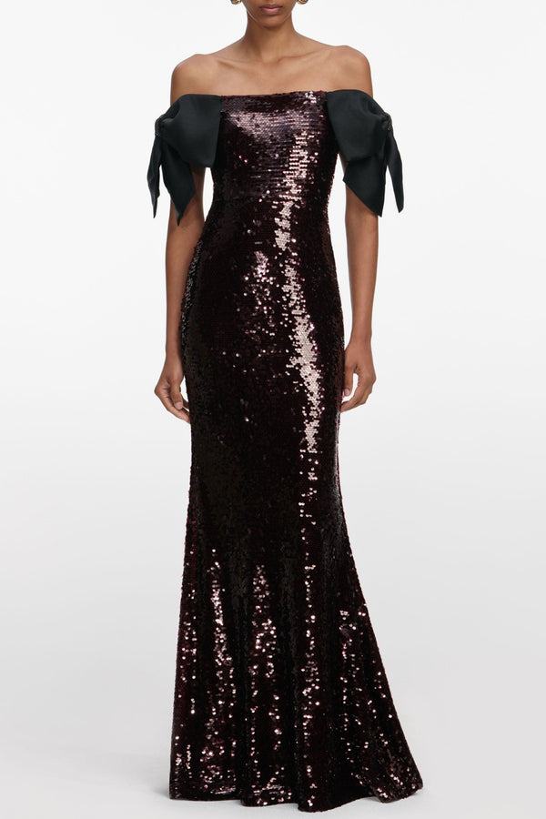 Elska Off Shoulder Bow Sequin Maxi Dress