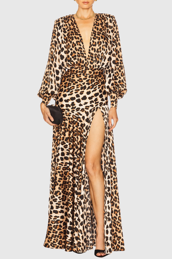 Enrique Leopard Split Maxi Dress