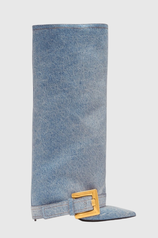 Erila Gold Buckle Knee Hight Boots - Denim