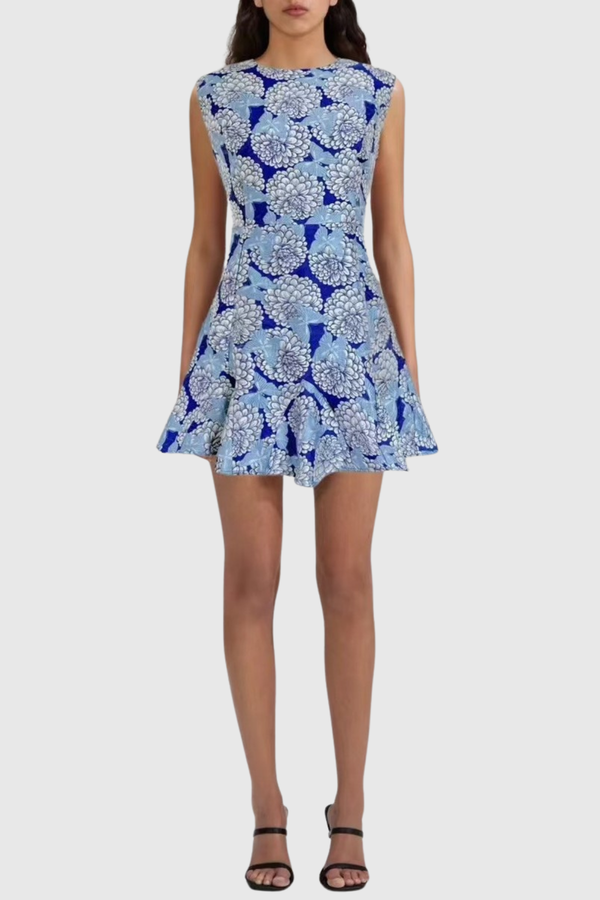 Esti Butterfly Jacquard Sleeveless Mini Dress - Blue