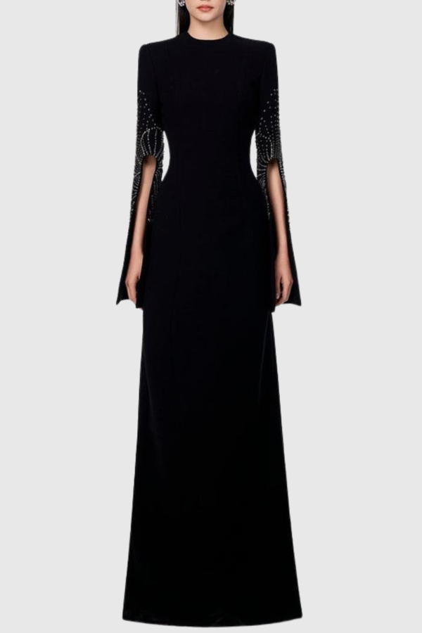 Everat Crystal Embellished Split Sleeve Maxi Dress