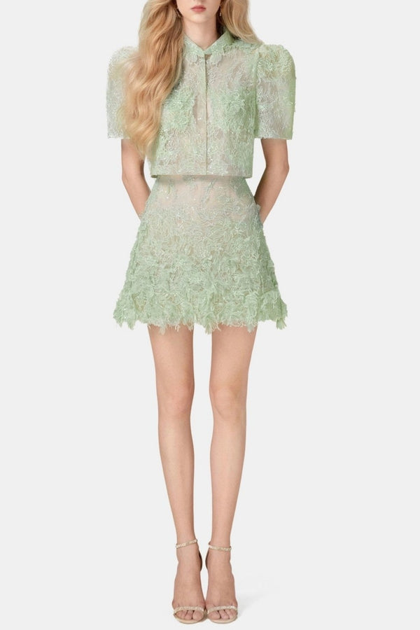 Finlia Lace Top & Mini Skirt Set - Green