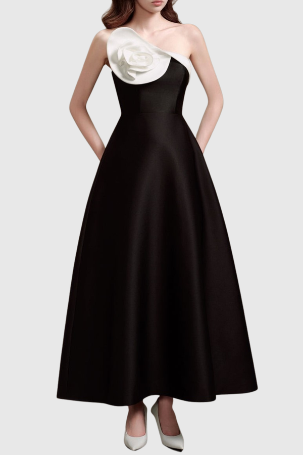 Galyn Floral Strapless Satin Maxi Dress