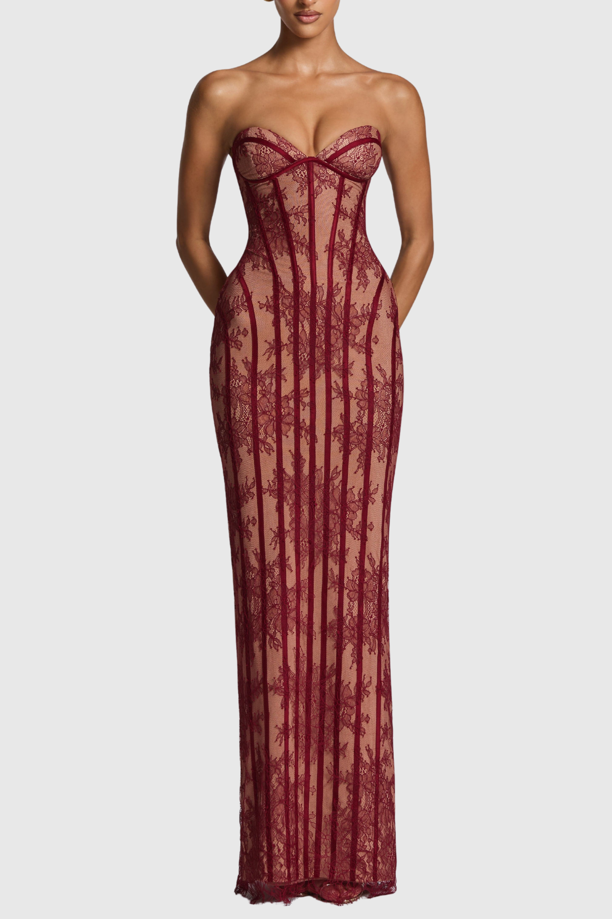 Gasira Lace Strapless Corset Maxi Dress - Wine – SeenSense