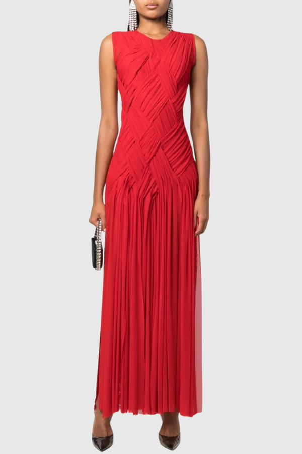 Gazelle Sleeveless Braid Tulle Maxi Dress - Red