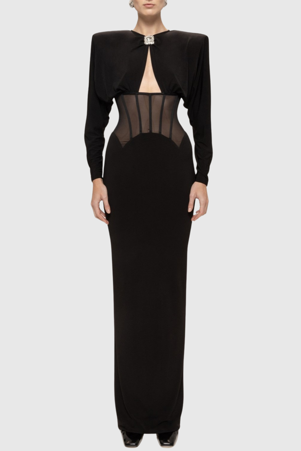 Giffora Cutout Mesh Corset Maxi Dress