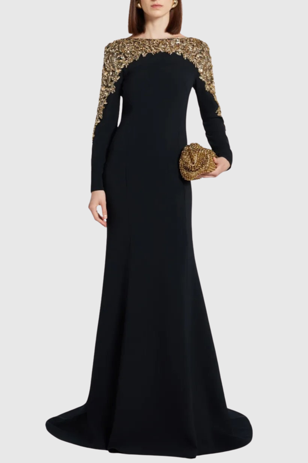 Hassan Crystal Embellished Maxi Dress - Black