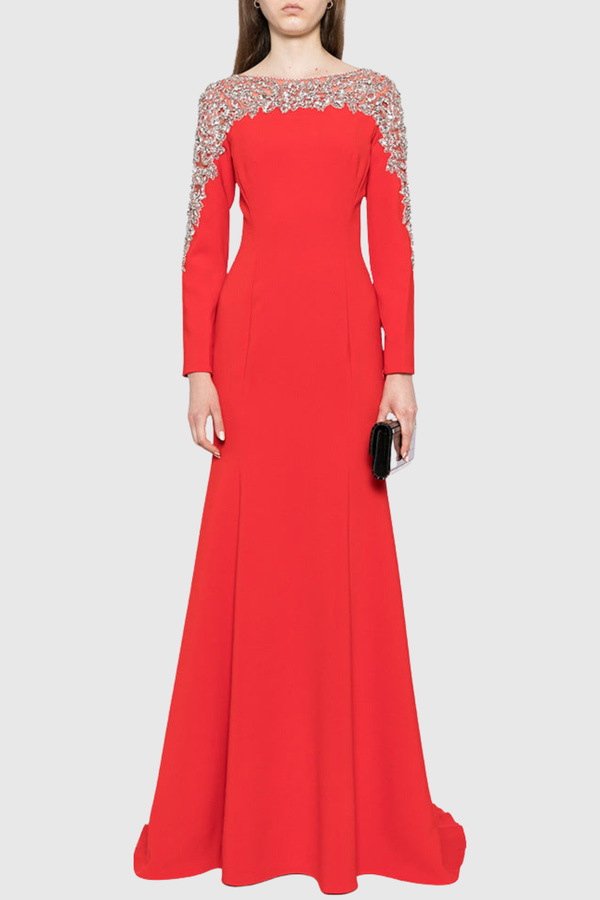 Hassan Crystal Embellished Maxi Dress - Red