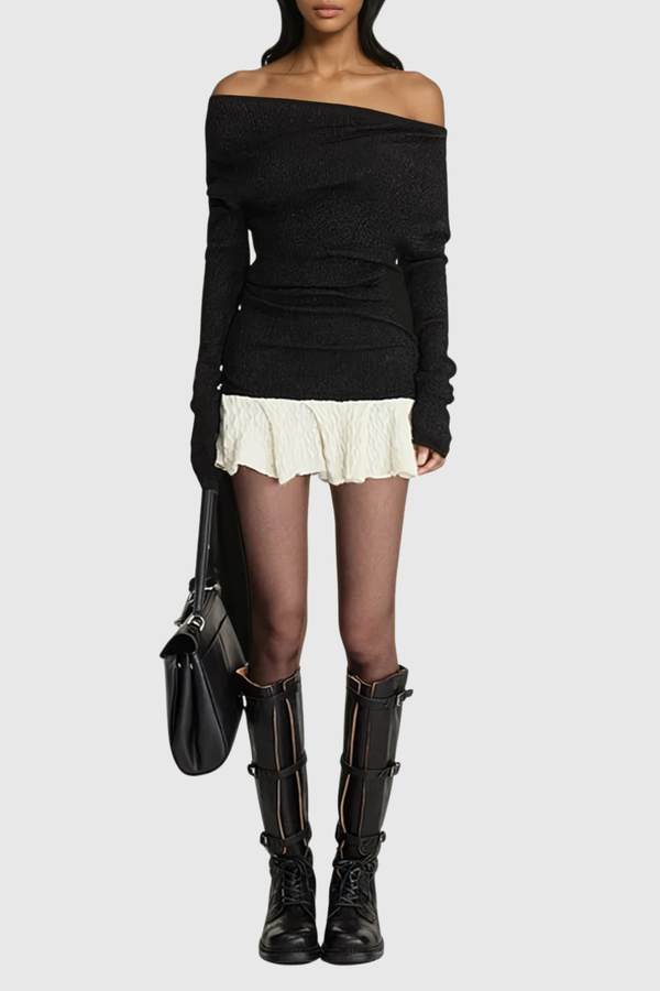 Henira Off Shoulder Knit Mini Dress - Black