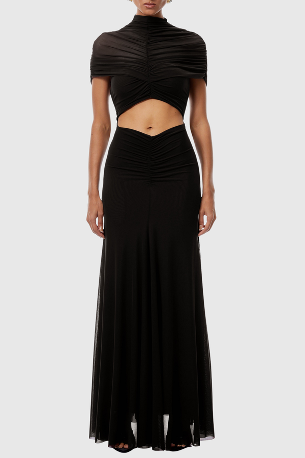 Iareda Mesh Ruched Cutout Maxi Dress - Black
