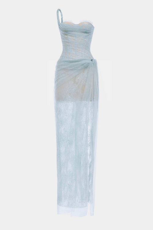 Inina Lace Corset One Shoulder Midi Dress  Tagged "Mesh"  SeenSense