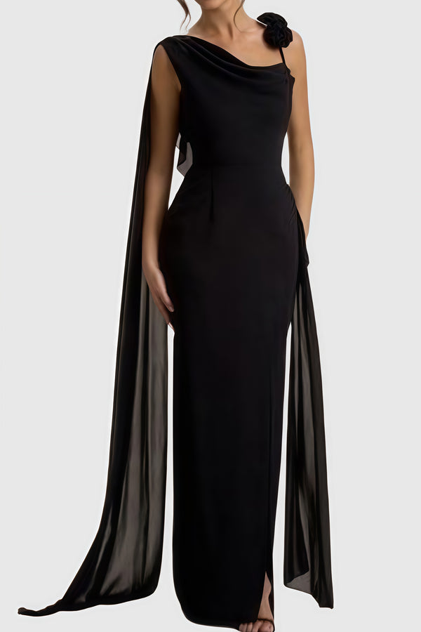 Ismsa Floral Draped Chiffon Maxi Dress