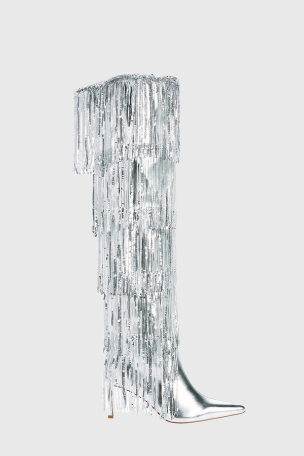 Jesiah Sequin Fringe Knee High Boots