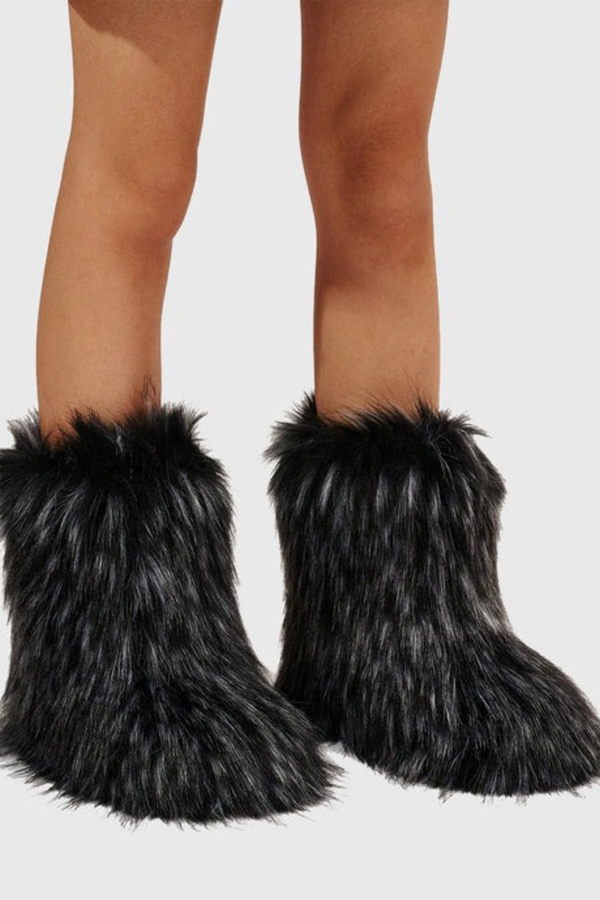 Jiyata Faux Fur Ankle Boots - Black