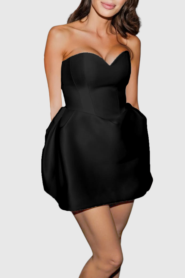 Kanako Strapless Satin Mini Dress - Black