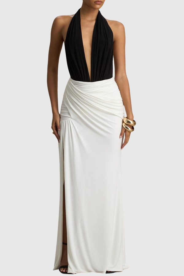 Kapla Halter Ruched Split Maxi Dress
