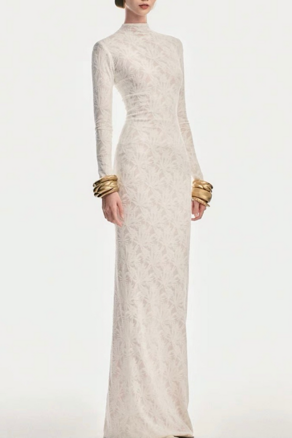 Karta Leaf Jacquard Knit Maxi Dress