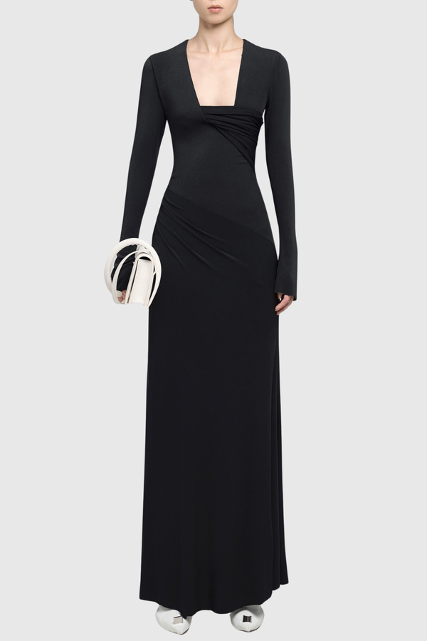 Katina Ruched Maxi Dress - Black