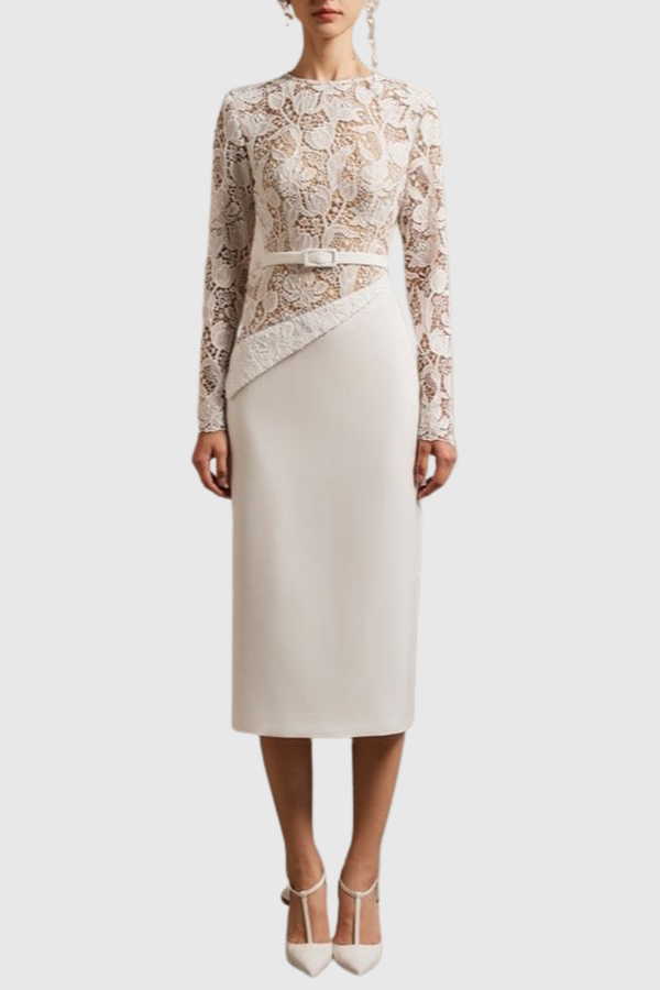 Kaveri Lace Belted Midi Dress
