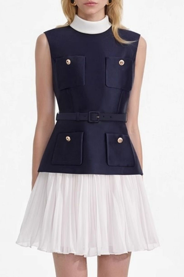 Kayele Sleeveless Belted Chiffon Mini Dress