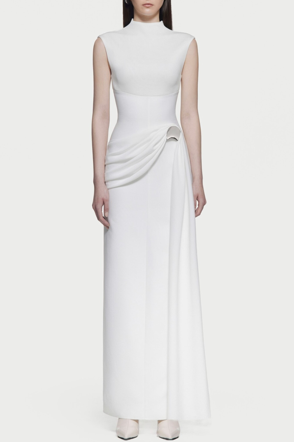 Kayra Sleeveless Draped Maxi Dress - White