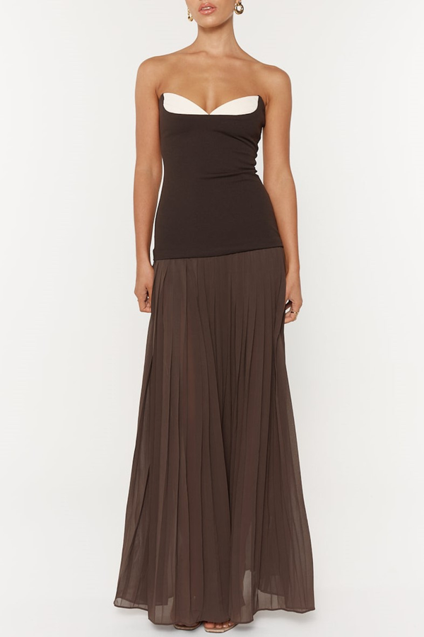 Keata Strapless Pleated Maxi Dress