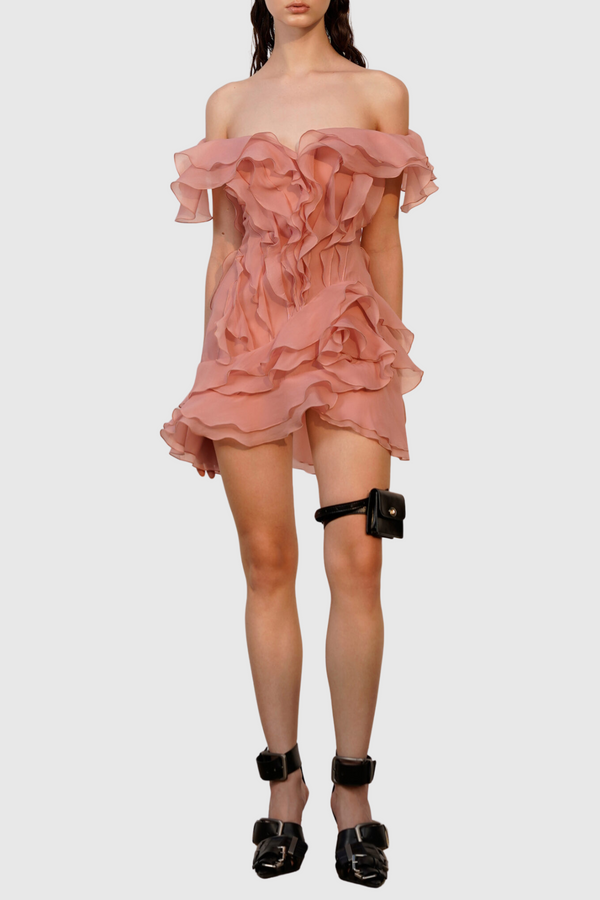 Kellan Off Shoulder Ruffle Mini Dress - Pink