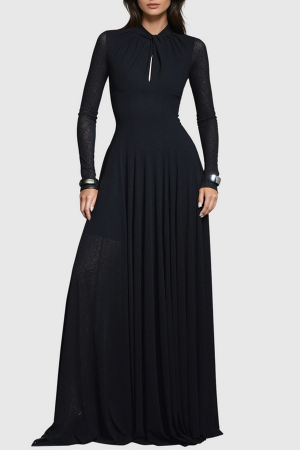 Khadia Twist Long Sleeve Maxi Dress - Black