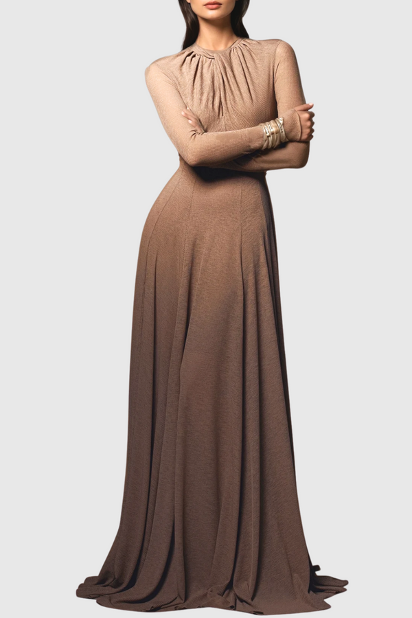 Khadia Twist Long Sleeve Maxi Dress - Khaki