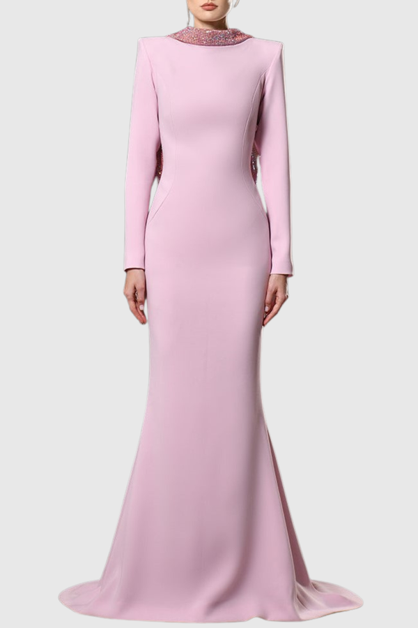 Khiona Flower Crystal Embellished Backless Maxi Dress