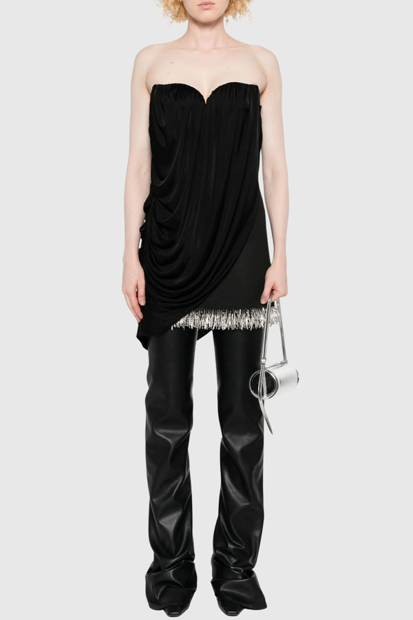 Kolto Strapless Asymmetric Draped Top - Black