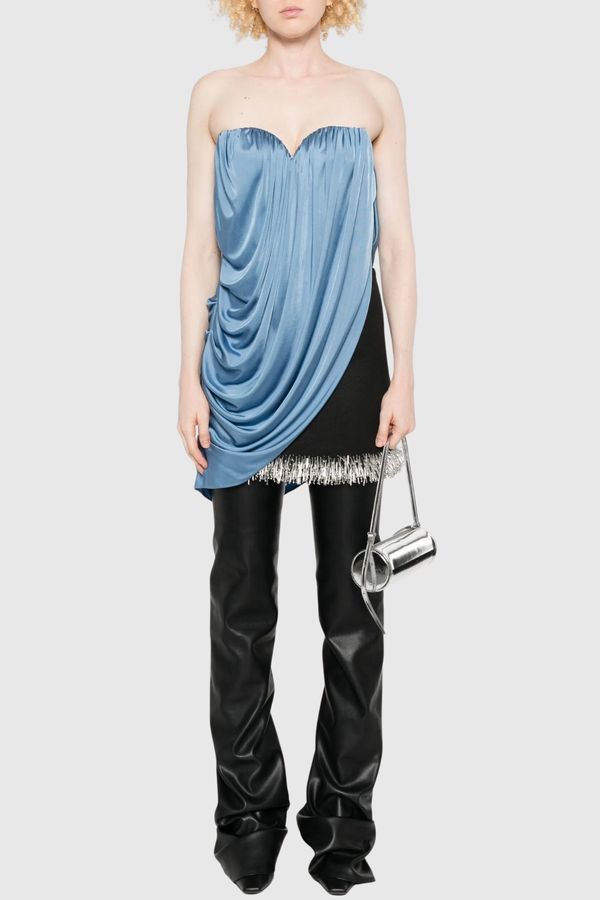 Kolto Strapless Asymmetric Draped Top - Blue