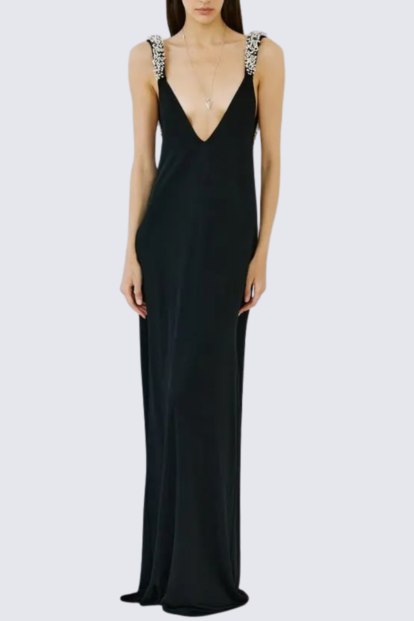 Kuba V-neck Crystal Embellished Maxi Dress
